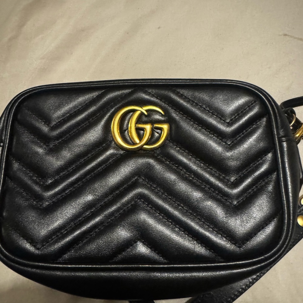 Gucci Black and Gold Chevron Crossbody Bag